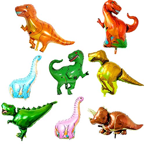 O-Kinee Globo de dinosaurio,8 pcs Dinosaurio Globo de Helio,Globos Dinosaurios de Papel de Aluminio,Dinosaurio Jurásico Globos Fiesta,Suministros de Decoración de Cumpleaños Para Niños (8 pcs)