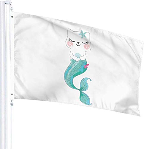 Oaqueen Banderas, Cat Mermaid Decorative Bandera del Jardin, Outdoor Artificial Flag for Home, Garden Yard Decorations 3x5 Ft