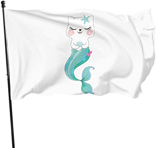 Oaqueen Banderas, Cat Mermaid Decorative Bandera del Jardin, Outdoor Artificial Flag for Home, Garden Yard Decorations 3x5 Ft