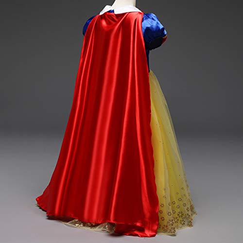 OBEEII Blancanieves Disfraz con Capa Snow White Carnaval Traje de Princesa Cuentos Infantiles para Halloween Navidad Fiesta Ceremonia Aniversario Cosplay Costume para Niñas Chicas 3-4 Años