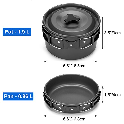 Odoland Kit de Utensilios Cocina Camping con Ollas y Sartén de Aluminio Mini Estufa Hervidor Tazas Cubiertos Plegable para Acampada, Cacerolas de Acampada de Camping y Viaje