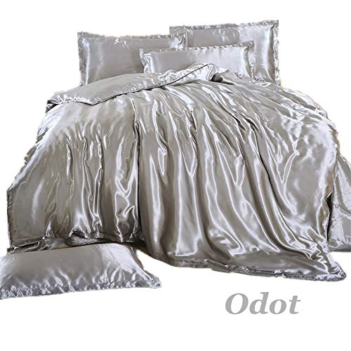 Odot Juego de Ropa de Cama con Funda de Edredón Nórdico de 4 Piezas, Anti-ácaro Defensa Alérgico, Seda Hojas Funda de Almohada, Patrón de mármol (150 * 200cm,Ceniza de Plata)