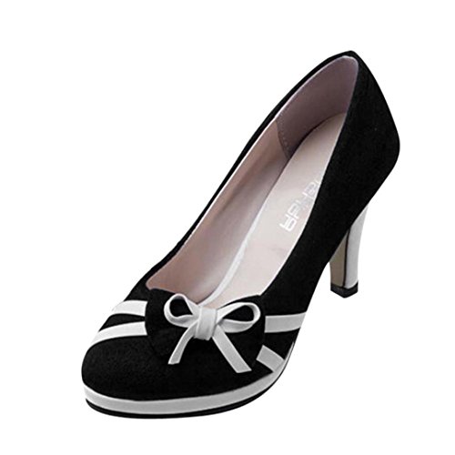 ¡Oferta de liquidación! Zapatos de tacón redondo de moda de primavera de Covermason para mujer Zapatos de tacón alto bajo Bowknot(39 EU, Negro)