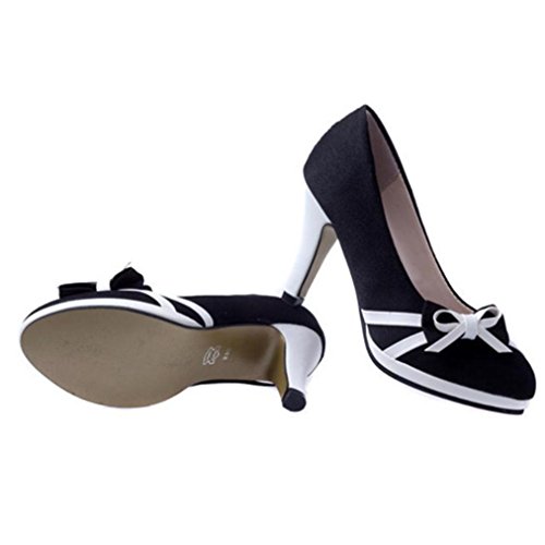 ¡Oferta de liquidación! Zapatos de tacón redondo de moda de primavera de Covermason para mujer Zapatos de tacón alto bajo Bowknot(39 EU, Negro)