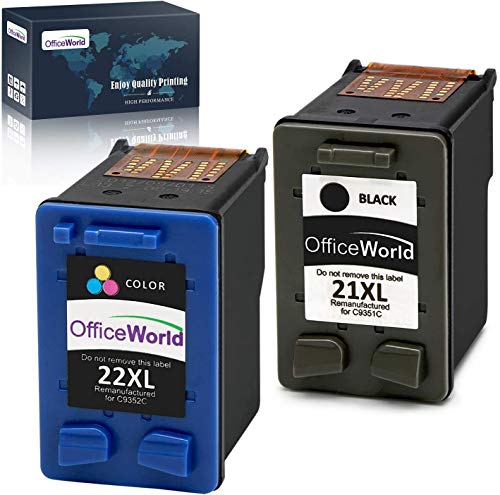 OfficeWorld 21XL 22XL Cartucho de tinta refabricado para usar en lugar de HP 21 22 XL para HP PSC 1410 1417, HP Deskjet F370 F380 F4180 F2180 F2280 F2290 D2460 D1560 D1460 (1 Negro, 1 Tricolor)