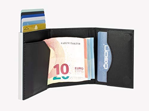 Ögon Smart Wallets - Cascade Wallet Cartera Tarjetero - Protección RFID: Protege Tus Tarjetas de Robar - hasta 8 Tarjetas + Recetas + Notas - Aluminio anodizado y Cuero Italiano Genuino (Negro)