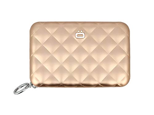 Ögon Smart Wallets - Quilted Zipper Cartera Tarjetero - Protección RFID: Protege Tus Tarjetas de Robar - hasta 24 Tarjetas + Recetas + Notas + Monedas - Aluminio anodizado (Oro Rosa)