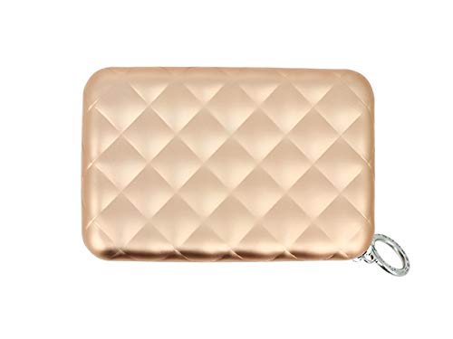 Ögon Smart Wallets - Quilted Zipper Cartera Tarjetero - Protección RFID: Protege Tus Tarjetas de Robar - hasta 24 Tarjetas + Recetas + Notas + Monedas - Aluminio anodizado (Oro Rosa)