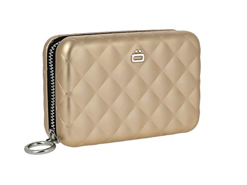 Ögon Smart Wallets - Quilted Zipper Cartera Tarjetero - Protección RFID: Protege Tus Tarjetas de Robar - hasta 24 Tarjetas + Recetas + Notas + Monedas - Aluminio anodizado (Oro Rosa)