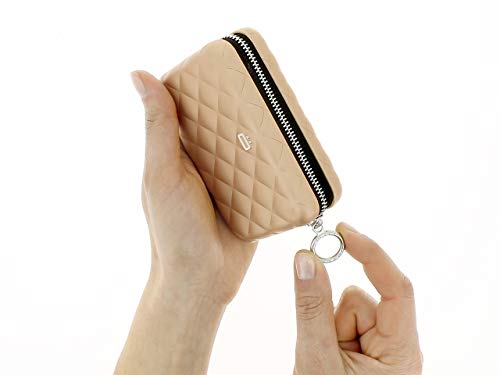 Ögon Smart Wallets - Quilted Zipper Cartera Tarjetero - Protección RFID: Protege Tus Tarjetas de Robar - hasta 24 Tarjetas + Recetas + Notas + Monedas - Aluminio anodizado (Oro Rosa)