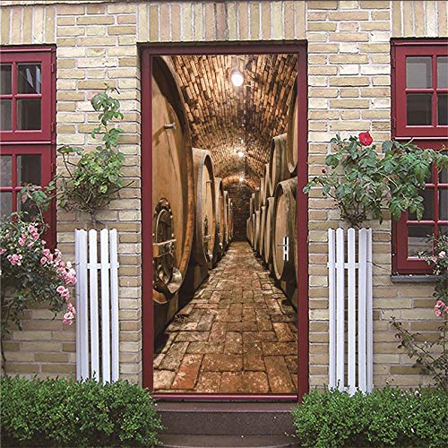 OHEHE 3D Etiqueta Pegatinas De La Puerta Botellero PVC Adhesivo Fotográfico Pegatina Vinilos Decorativos para Puerta Pared Cocina Sala de Baño 77x200cm