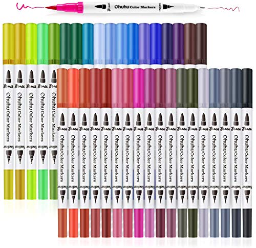 Ohuhu -36 rotuladores de acuarela con doble punta, punta fina y punta pincel, rotulador a base de agua, para caligrafía, dibujo, bocetos, libros de colorear