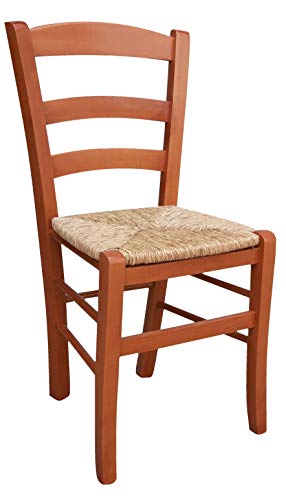 ok affarefatto zimbardi constante silla de madera maciza de color cereza con asiento de paja para restaurante, casa, mod. PAESANA - Patas robustas con grosor de 36 x 40 mm