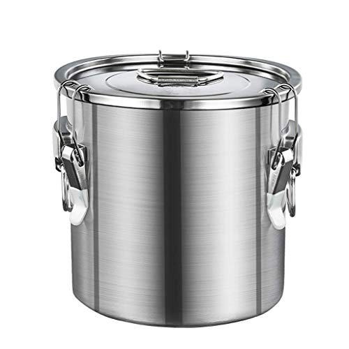 Olla 304 de la categoría alimenticia de acero inoxidable sellado barril espesado de gran capacidad a prueba de fugas, almacenaje del vino Barril de arroz líquido (Color: Plata, Tamaño: 33.5cm * 33cm (