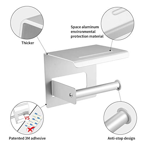 Omasi Portarrollos para Papel Higiénico,portarrollos baño adhesivo,Porta Rollos de Papel Higienico con el Teléfono Móvil Estante de Almacenamiento,Aluminio ( Plata)