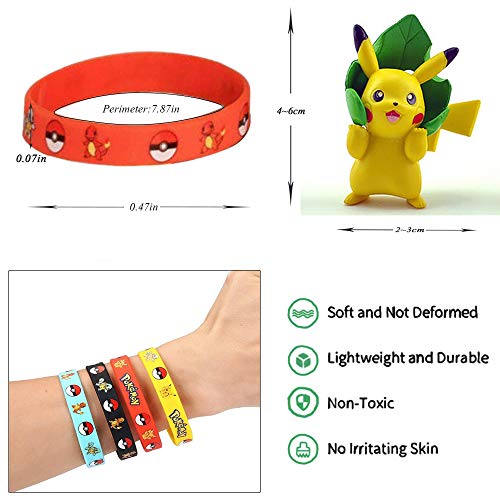 OMG Funmo - Pokemon Pikachu Figuras Pack(30 Piezas), Pokemon Pikachu Monster Mini Figure(18 Piezas) + Pokemon Pulsera de Silicona(12 Piezas)，Fiesta para niños y Adultos