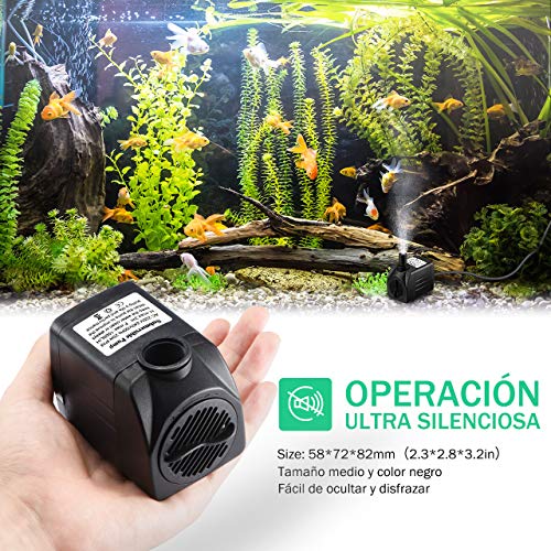 OMORC Bomba de Agua Sumergible con Filtro y 2 Boquillas AC220-240V Bomba de Agua Limpiable, Desmontable, para Acuario, Estanque, Pecera, Hidropónico de Bomba de Agua, Silenciosa. (1500L/H)