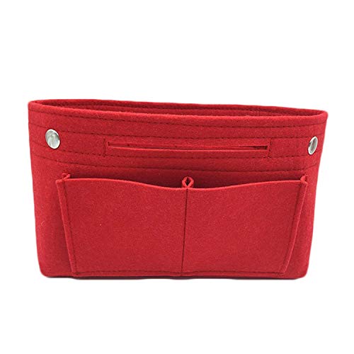 OneCherry Shop 1Pc Felt Fabric Cosmetic Bag Travel Multifunction Handbag Cosmetic Organizer Purse Insert Bag Felt Fabric Storage Pouch Case,Darkgray,Red