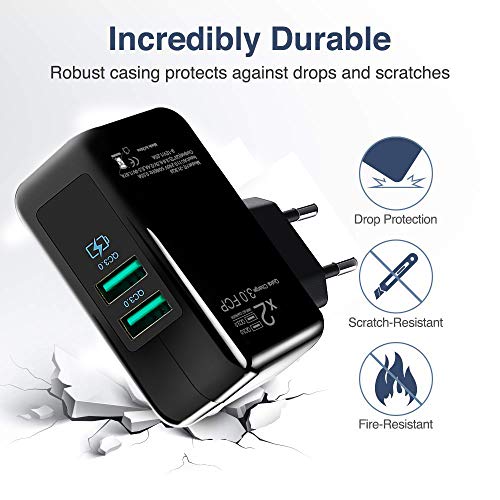 ONELY Quick Charge 3.0 USB Cargador Rápido Cargador, 30W Doble QC3.02.0 Smart Alimentador USB Adaptador de Alimentación y Carga Cargador para SamsungiPhoneiPad Huawei Google (Black)