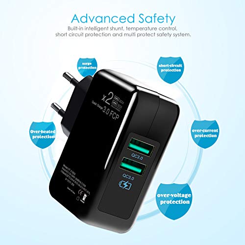 ONELY Quick Charge 3.0 USB Cargador Rápido Cargador, 30W Doble QC3.02.0 Smart Alimentador USB Adaptador de Alimentación y Carga Cargador para SamsungiPhoneiPad Huawei Google (Black)