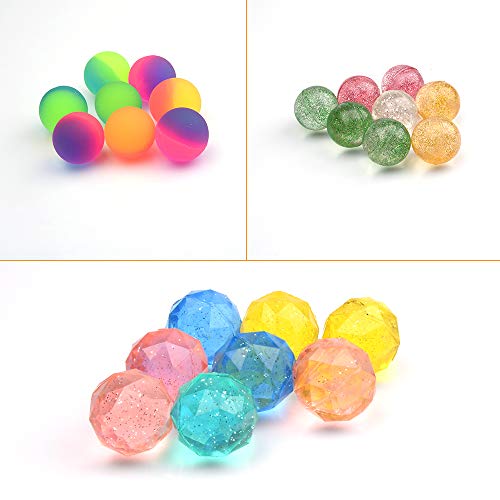 Onepine 24 Piezas 3 Estilos Pelotas Saltarinas 30mm Bolas Rebotadoras Mini Goma para Llenador de Bolsos de Fiesta,Sorpresa de Cumpleaños de Niños