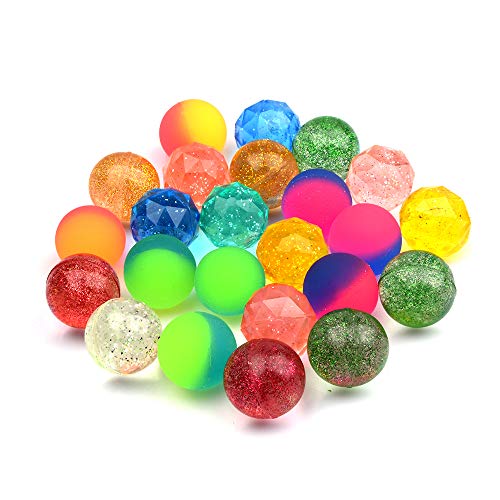 Onepine 24 Piezas 3 Estilos Pelotas Saltarinas 30mm Bolas Rebotadoras Mini Goma para Llenador de Bolsos de Fiesta,Sorpresa de Cumpleaños de Niños