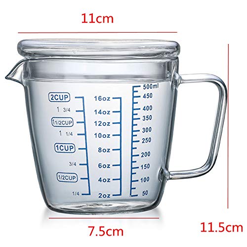 OnePine 500ml Taza de medición de Cristal con Tapa, Jarra medidora Vidrio para la Cocina