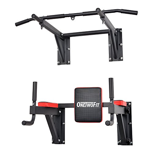 OneTwoFit Barra para Dominadas de Múltiples Funciones de Montaje en la Pared Juego de Estación de Entrenamiento Estación de Dominadas en Casa Entrenamiento Equipo para Entrenamiento, Carga150kg OT076