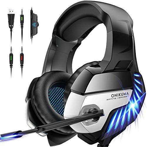 ONIKUMA - Auriculares para Videojuegos para PS4, Sonido Envolvente, Cascos con micrófono, luz LED, para Xbox One, Ordenador, portátil, Mac