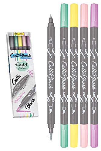 Online Calli.Brus, Juego de 5 rotuladores para escritura a mano, juego de caligrafía, pluma con punta de caligrafía y punta de pincel para bullet Journaling, acuarelas, color pastel