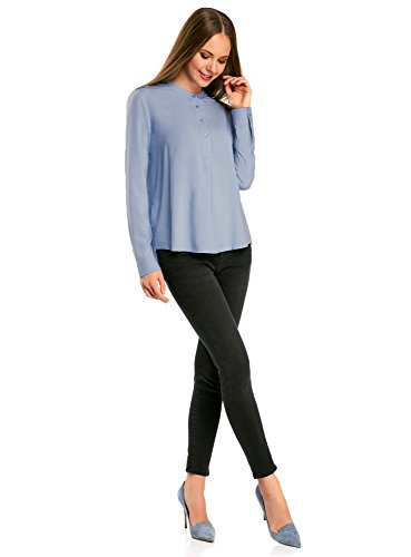 oodji Collection Mujer Blusa de Viscosa de Silueta en A, Azul, ES 42 / L