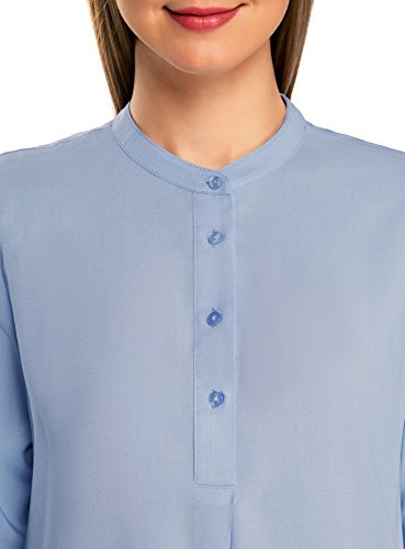 oodji Collection Mujer Blusa de Viscosa de Silueta en A, Azul, ES 42 / L