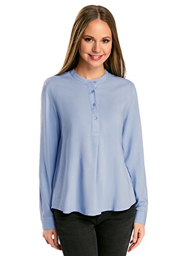 oodji Collection Mujer Blusa de Viscosa de Silueta en A, Azul, ES 42 / L