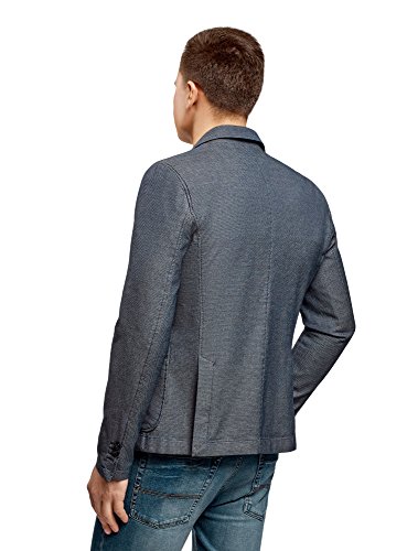 oodji Ultra Hombre Chaqueta de Tejido Texturizado con Bolsillos de Parche, Azul, 50