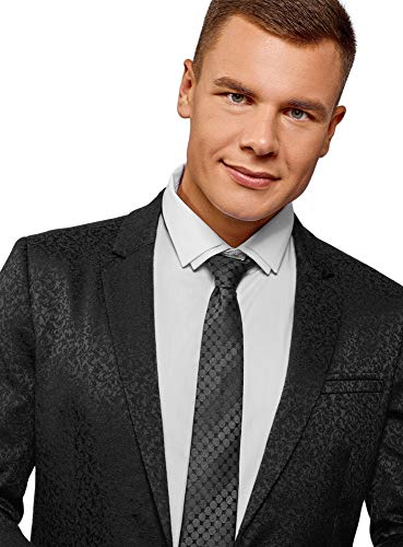 oodji Ultra Hombre Chaqueta Entallada de Jacquard, Negro, 54