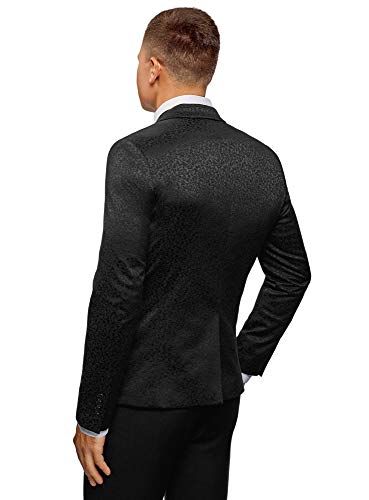 oodji Ultra Hombre Chaqueta Entallada de Jacquard, Negro, 54