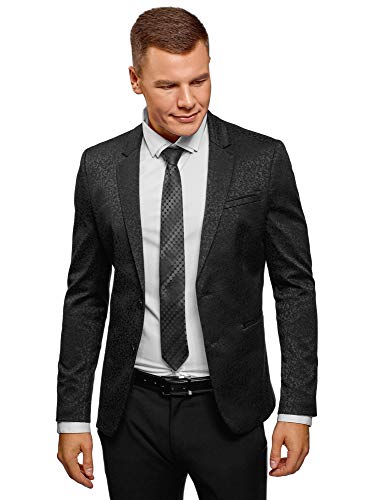 oodji Ultra Hombre Chaqueta Entallada de Jacquard, Negro, 54