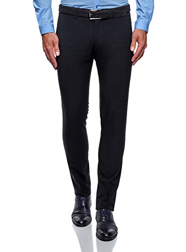 oodji Ultra Hombre Pantalones Ajustados con Pinzas, Azul, 44