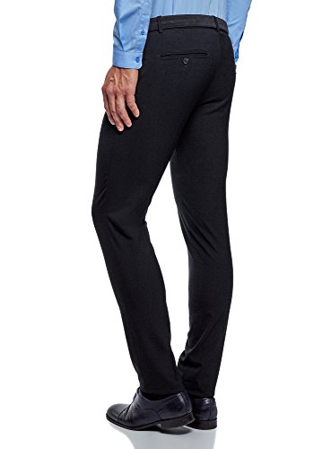 oodji Ultra Hombre Pantalones Ajustados con Pinzas, Azul, 44