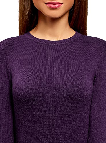 oodji Ultra Mujer Vestido Básico de Manga 3/4, Morado, ES 42 / L