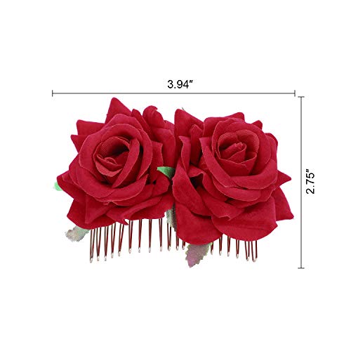 OOTSR 2 piezas de pinza de pelo flor rosa, rosa roja horquilla para mujeres niñas boda accesorios para el cabello