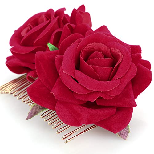 OOTSR 2 piezas de pinza de pelo flor rosa, rosa roja horquilla para mujeres niñas boda accesorios para el cabello