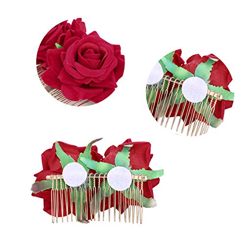 OOTSR 2 piezas de pinza de pelo flor rosa, rosa roja horquilla para mujeres niñas boda accesorios para el cabello