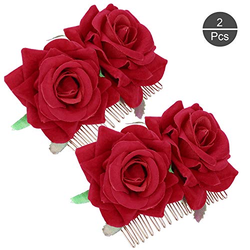 OOTSR 2 piezas de pinza de pelo flor rosa, rosa roja horquilla para mujeres niñas boda accesorios para el cabello