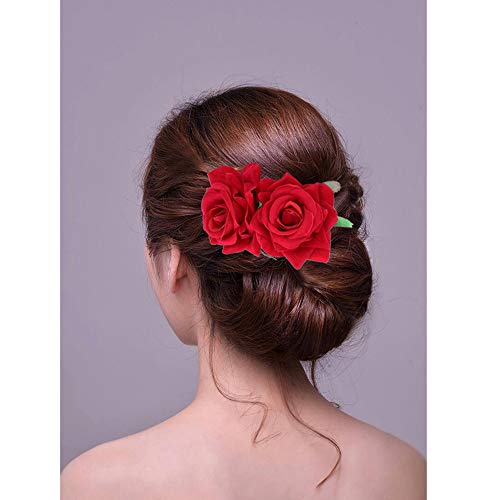 OOTSR 2 piezas de pinza de pelo flor rosa, rosa roja horquilla para mujeres niñas boda accesorios para el cabello