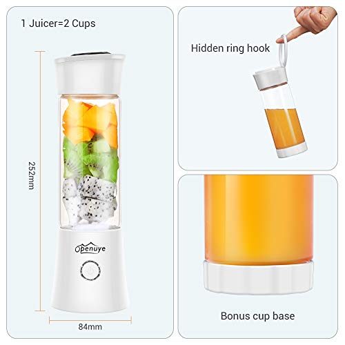 Openuye 480ml Licuadora Portátil USB Recargable Mini Batidora Smoothie con 6 Cuchillas, Licuadora personal para frutas, batidos de leche y alimentos para bebés, FDA/BPA gratis