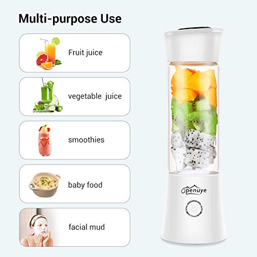 Openuye 480ml Licuadora Portátil USB Recargable Mini Batidora Smoothie con 6 Cuchillas, Licuadora personal para frutas, batidos de leche y alimentos para bebés, FDA/BPA gratis