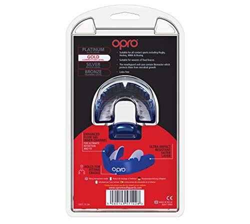 OPRO Ortodoncia Self-Fit Gold Mouthguard: para Rugby, Hockey, Artes Marciales Mixtas y Otros Deportes de Contacto (Azul)