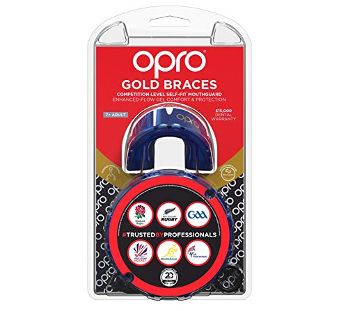 OPRO Ortodoncia Self-Fit Gold Mouthguard: para Rugby, Hockey, Artes Marciales Mixtas y Otros Deportes de Contacto (Azul)