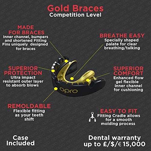 OPRO Ortodoncia Self-Fit Gold Mouthguard: para Rugby, Hockey, Artes Marciales Mixtas y Otros Deportes de Contacto (Azul)